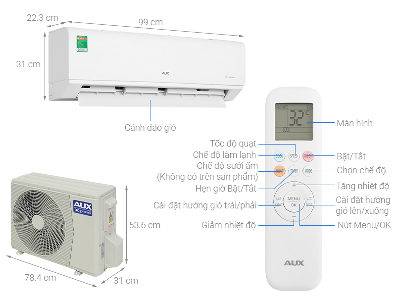 Điều hòa Aux 18000btu AW18CAA4DI-5VN, 1 chiều inverter